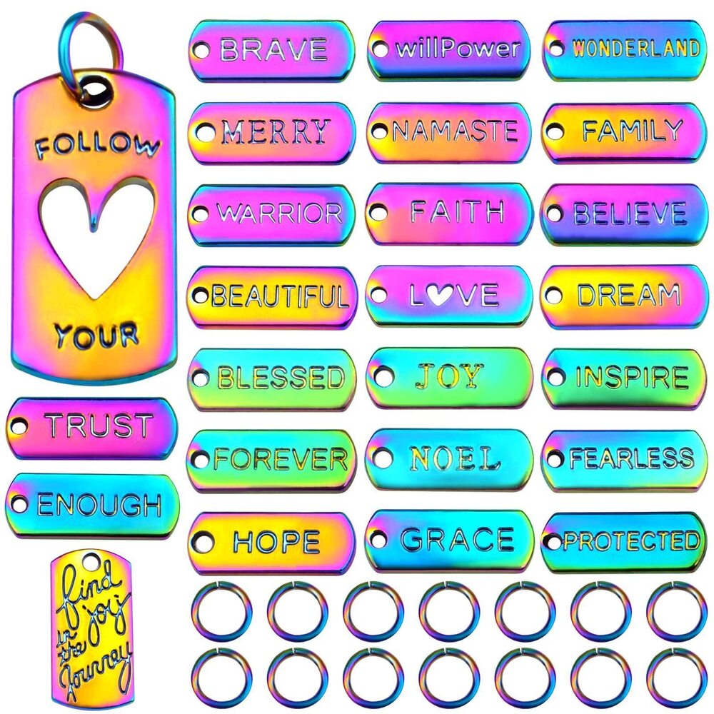 6909 25pcs Inspiration Words Charms Engraved Motivational Word Dangle